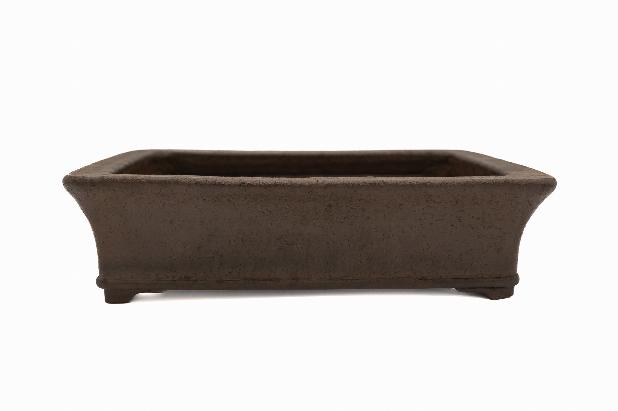 Large Rectangular Unglazed Japanese Bonsai Pot – Suzuki Suzan Kiln, Chop Signature, Flat Rim, Bottom Border