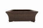Large Rectangular Unglazed Japanese Bonsai Pot – Suzuki Suzan Kiln, Chop Signature, Flat Rim, Bottom Border