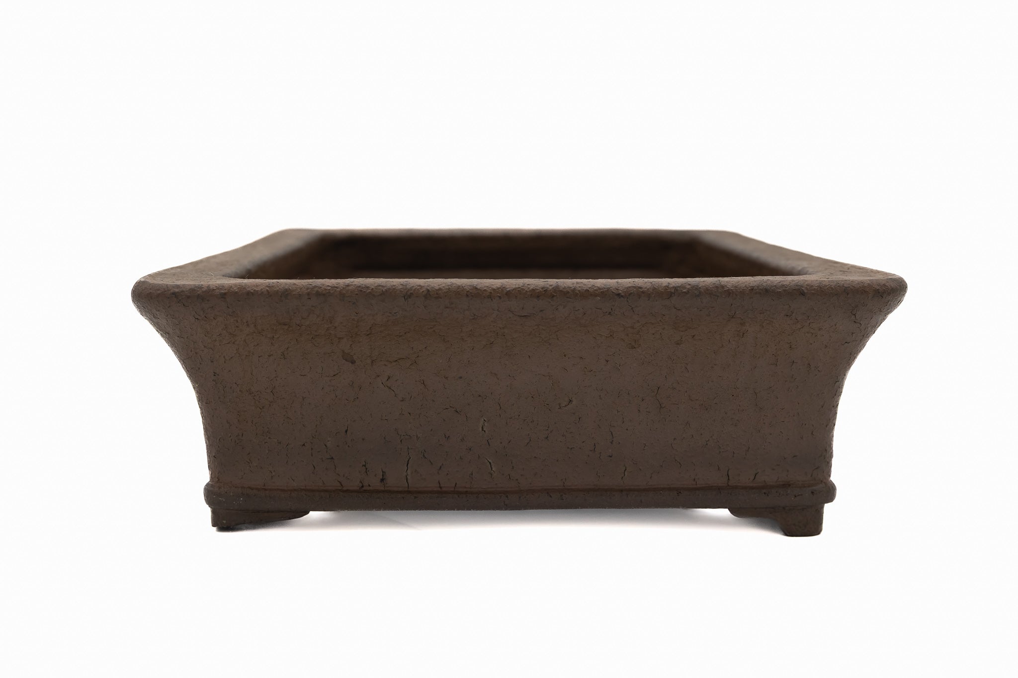Large Rectangular Unglazed Japanese Bonsai Pot – Suzuki Suzan Kiln, Chop Signature, Flat Rim, Bottom Border