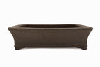 Large Rectangular Unglazed Japanese Bonsai Pot – Suzuki Suzan Kiln, Chop Signature, Flat Rim, Bottom Border