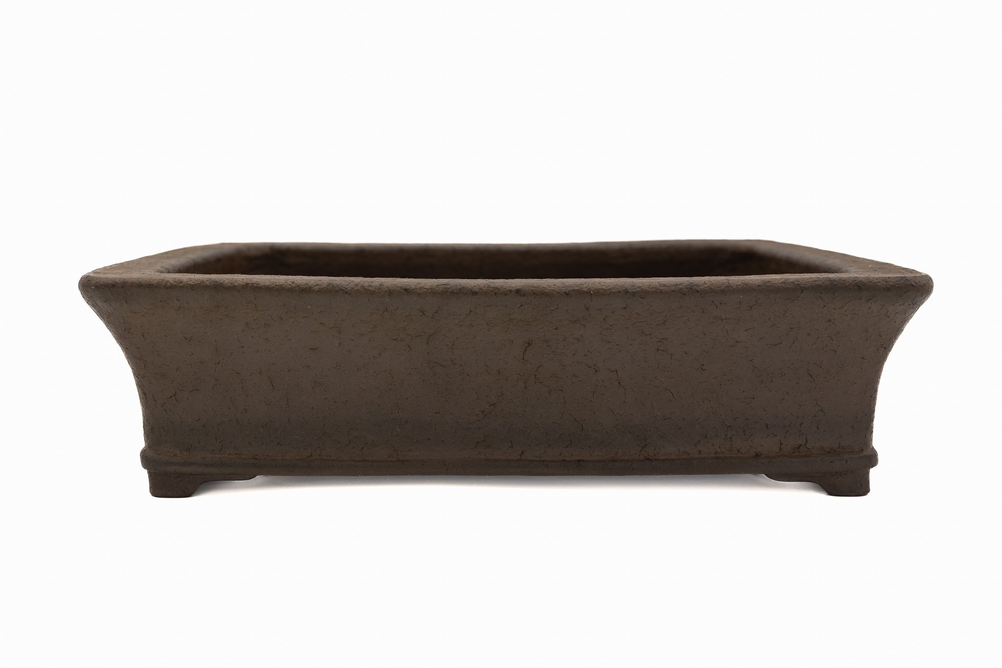 Large Rectangular Unglazed Japanese Bonsai Pot – Suzuki Suzan Kiln, Chop Signature, Flat Rim, Bottom Border