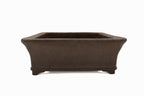 Large Rectangular Unglazed Japanese Bonsai Pot – Suzuki Suzan Kiln, Chop Signature, Flat Rim, Bottom Border