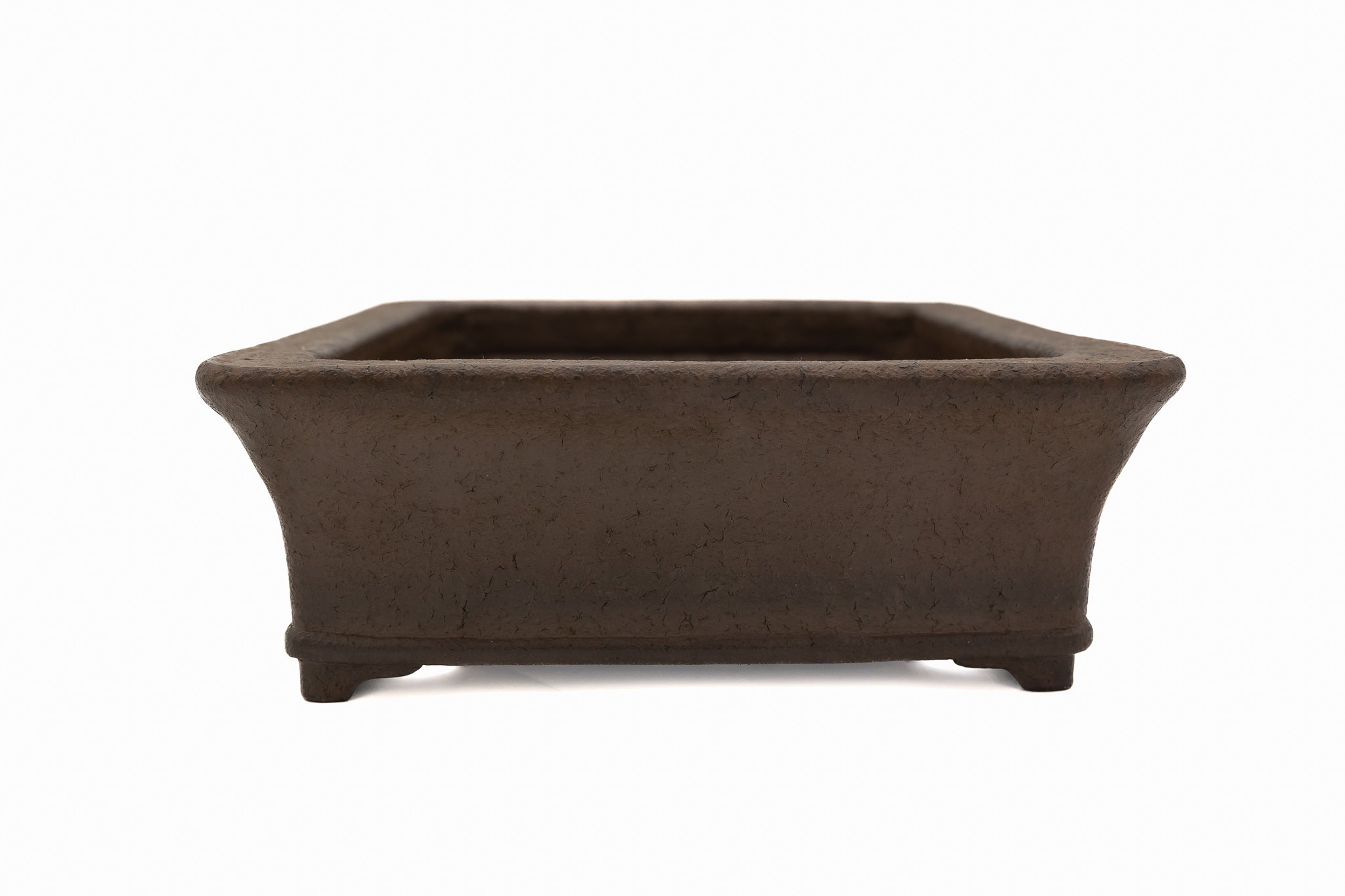 Large Rectangular Unglazed Japanese Bonsai Pot – Suzuki Suzan Kiln, Chop Signature, Flat Rim, Bottom Border