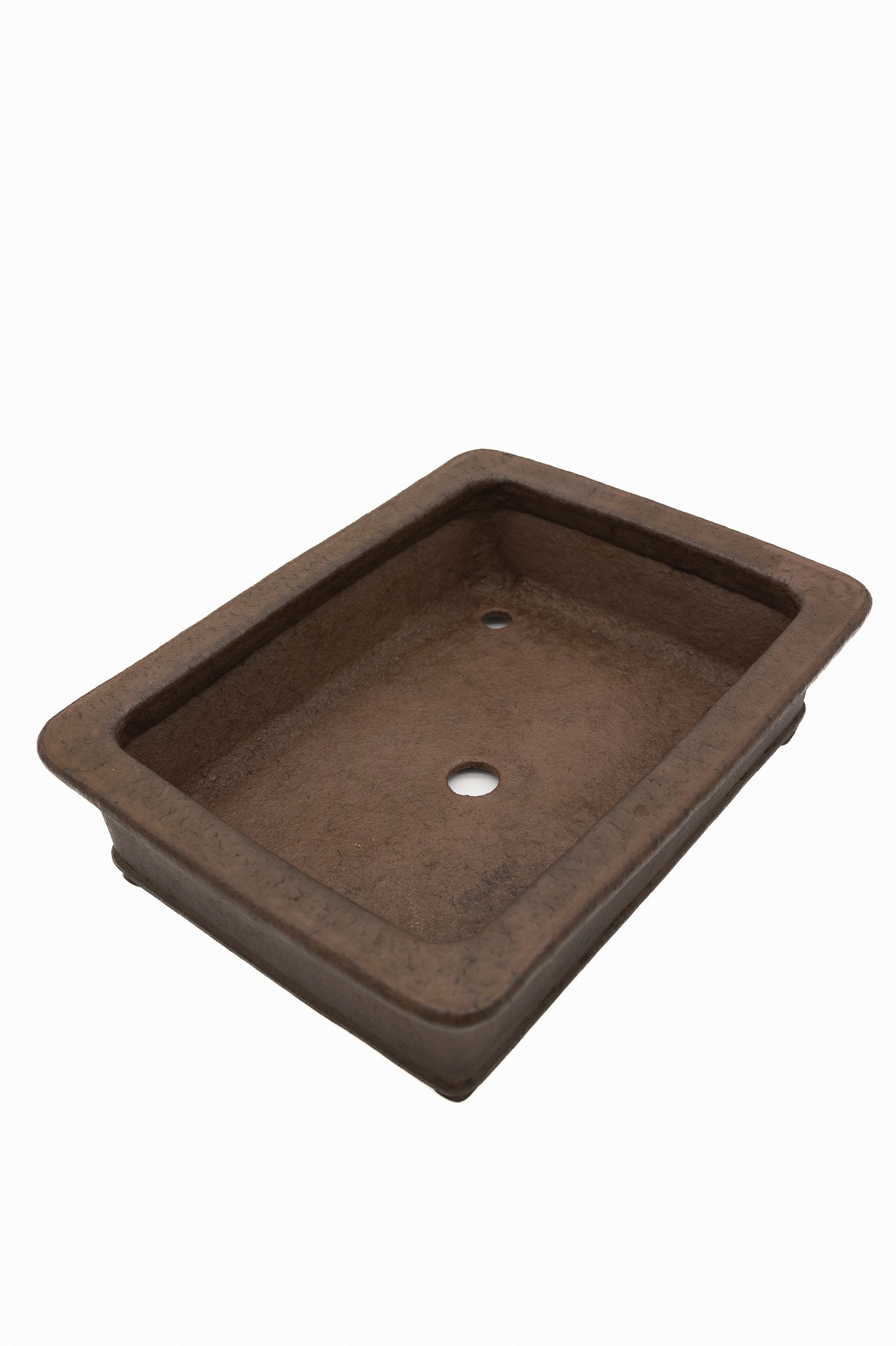 Large Rectangular Unglazed Japanese Bonsai Pot – Suzuki Suzan Kiln, Chop Signature, Flat Rim, Bottom Border