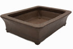 Large Rectangular Unglazed Japanese Bonsai Pot – Suzuki Suzan Kiln, Chop Signature, Flat Rim, Bottom Border
