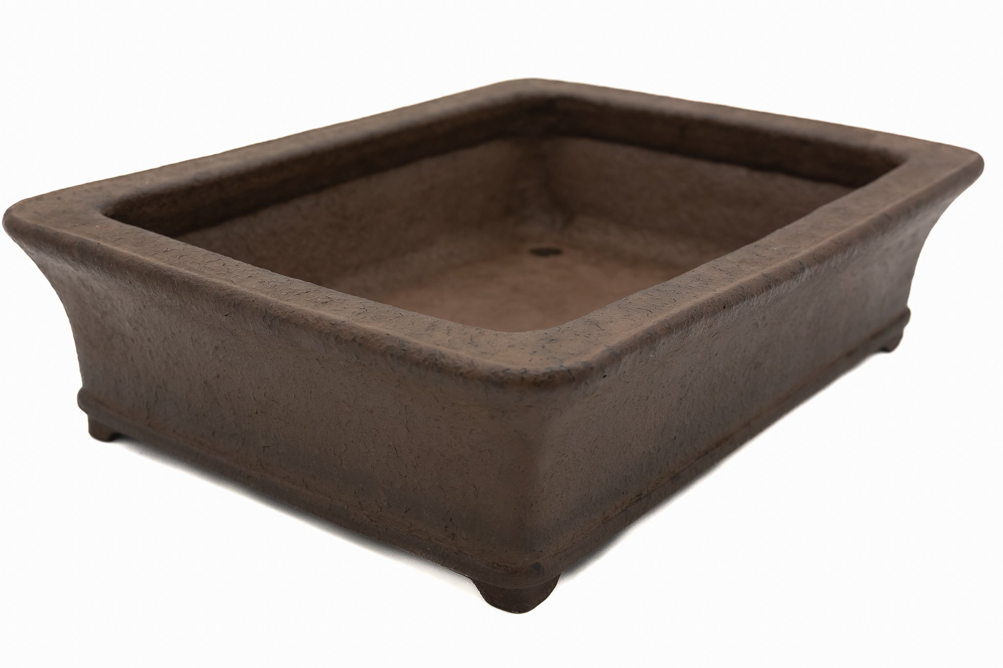 Large Rectangular Unglazed Japanese Bonsai Pot – Suzuki Suzan Kiln, Chop Signature, Flat Rim, Bottom Border