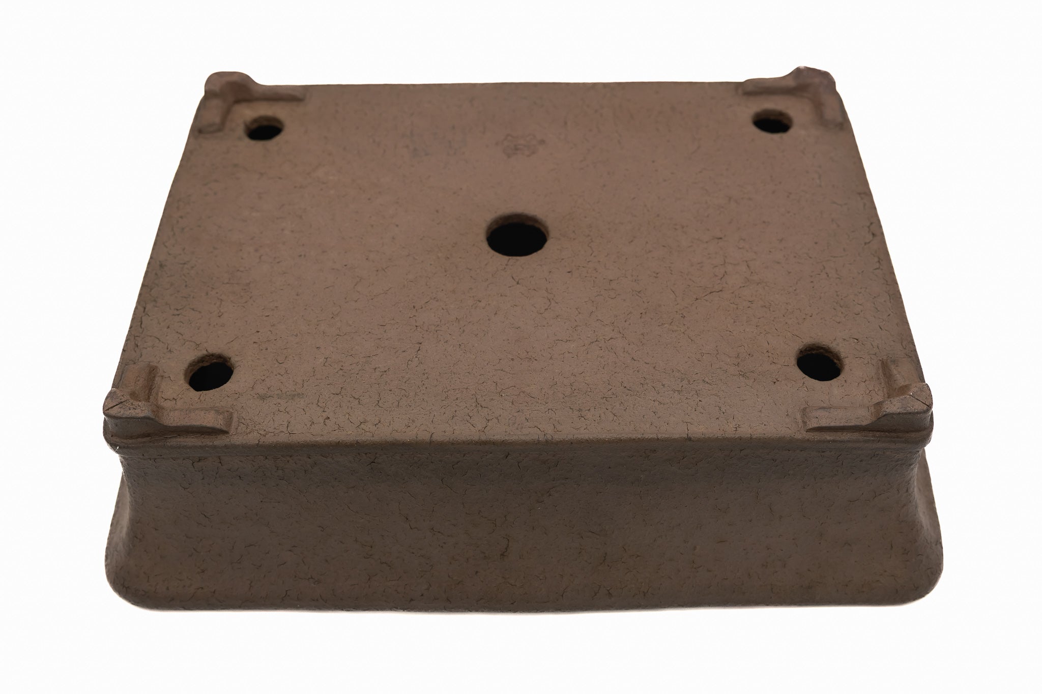 Large Rectangular Unglazed Japanese Bonsai Pot – Suzuki Suzan Kiln, Chop Signature, Flat Rim, Bottom Border