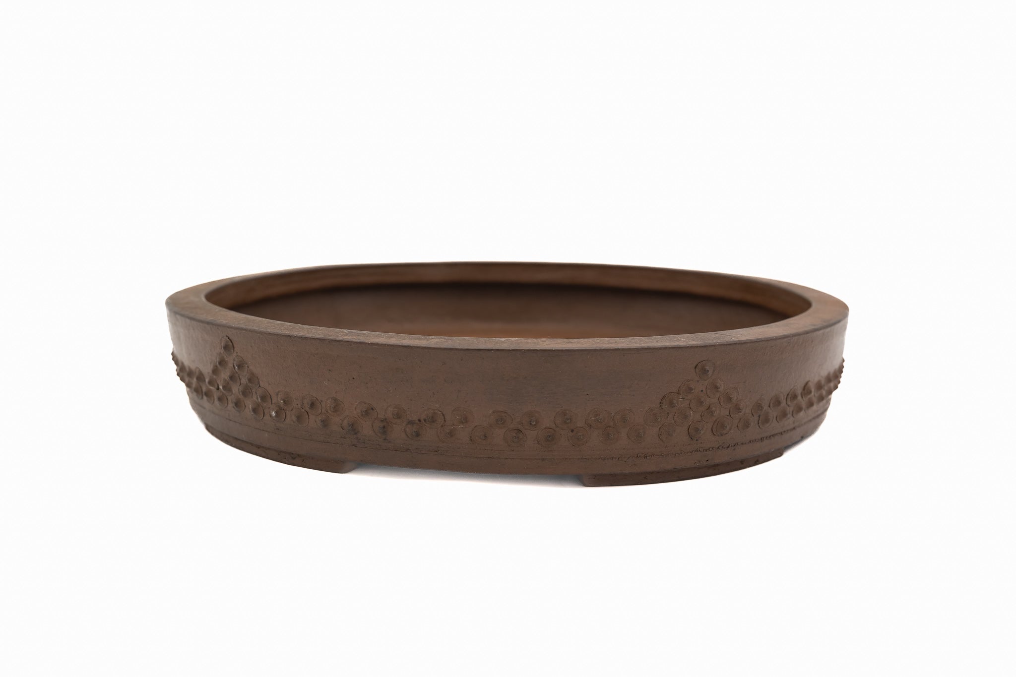 Large Rectangular Unglazed Japanese Bonsai Pot – Suzuki Suzan Kiln, Heavy Patina, Flat Rim, Smooth Texture, Square Cut Feet