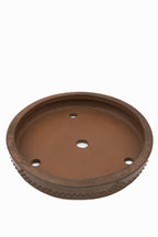 Large Round Unglazed Japanese Bonsai Pot – Suzuki Suzan Kiln, Chop Mark, Nail Head Design
