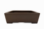 Large Rectangular Unglazed Gyouzan Japanese Bonsai Pot – Nail Signed, Bold Form, Hand Placed Rivets, Smooth Heavy Patina