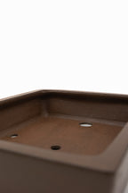 Large Rectangular Unglazed Gyouzan Japanese Bonsai Pot – Nail Signed, Bold Form, Hand Placed Rivets, Smooth Heavy Patina