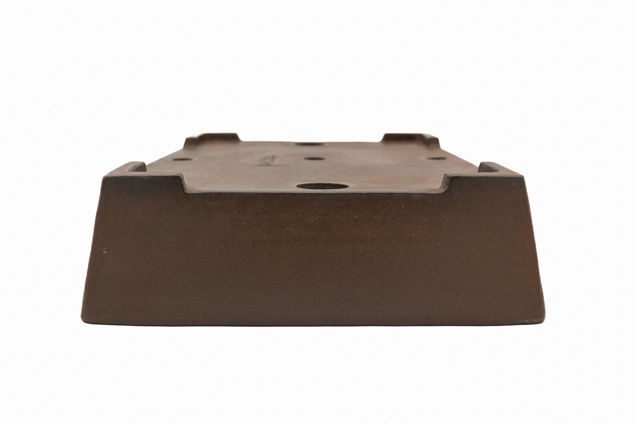 Large Rectangular Unglazed Gyouzan Japanese Bonsai Pot – Nail Signed, Bold Form, Hand Placed Rivets, Smooth Heavy Patina