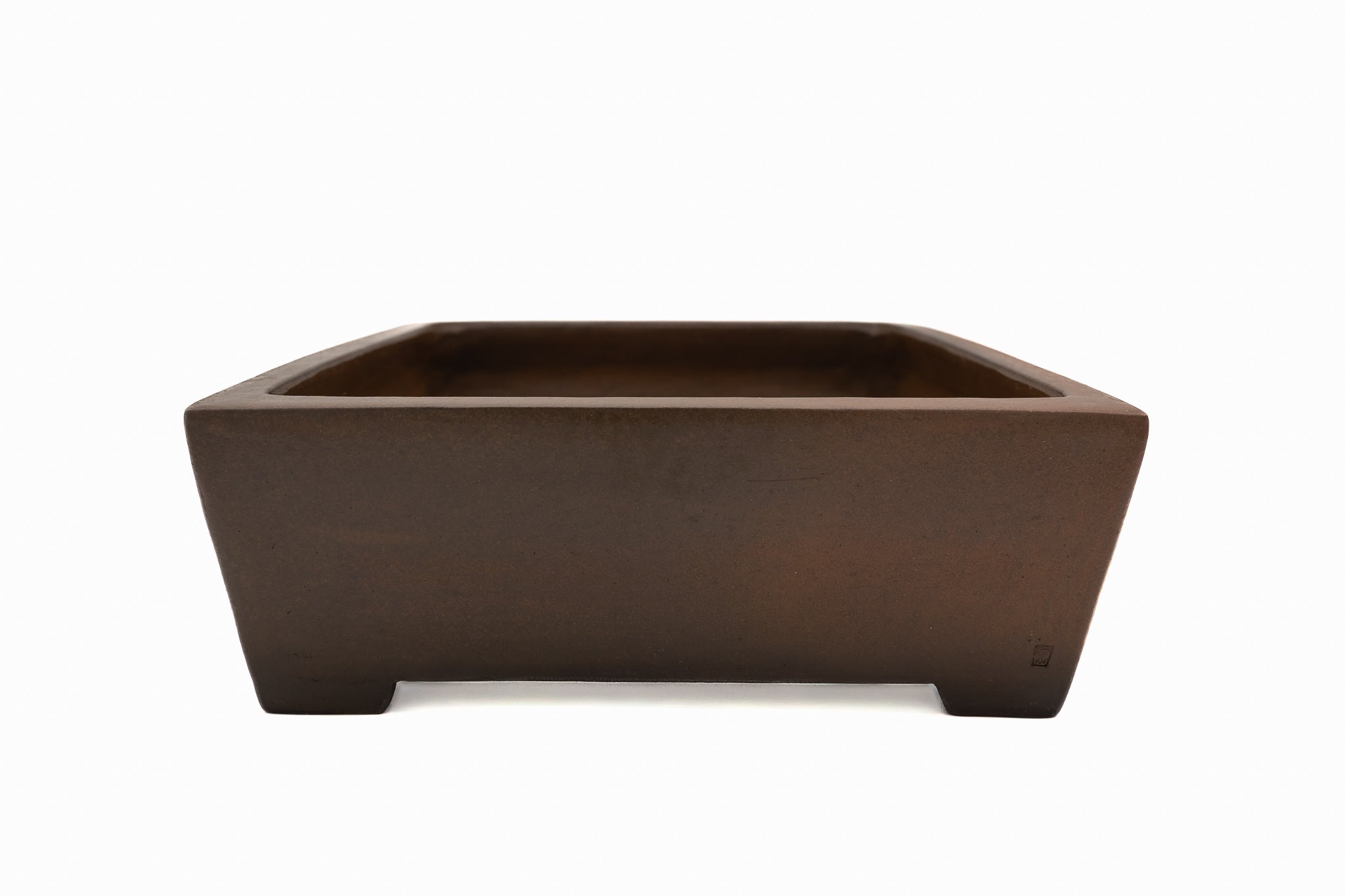 Large Rectangular Unglazed Japanese Bonsai Pot – Gyouzan Kiln, Nail Signature, Hand Formed Flat Rim, Smooth Finish