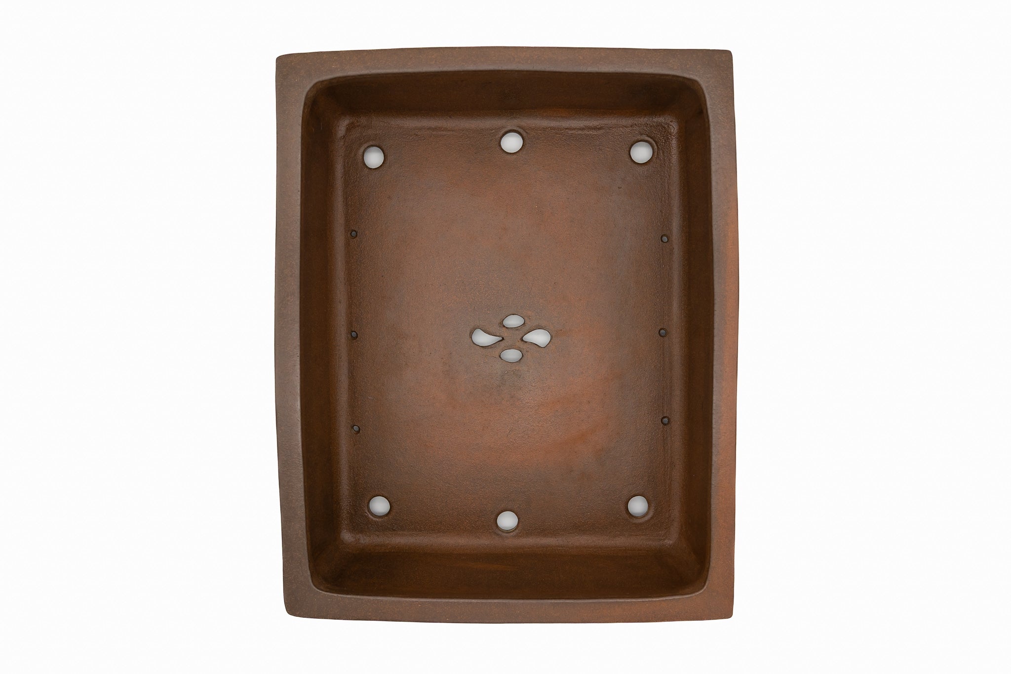 Large Rectangular Unglazed Japanese Bonsai Pot – Gyouzan Kiln, Nail Signature, Hand Formed Flat Rim, Smooth Finish