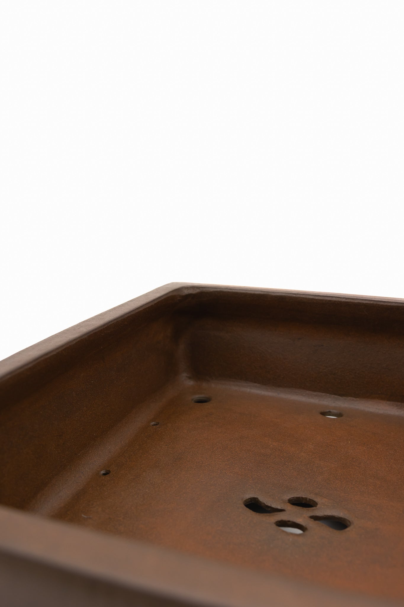 Large Rectangular Unglazed Japanese Bonsai Pot – Gyouzan Kiln, Nail Signature, Hand Formed Flat Rim, Smooth Finish