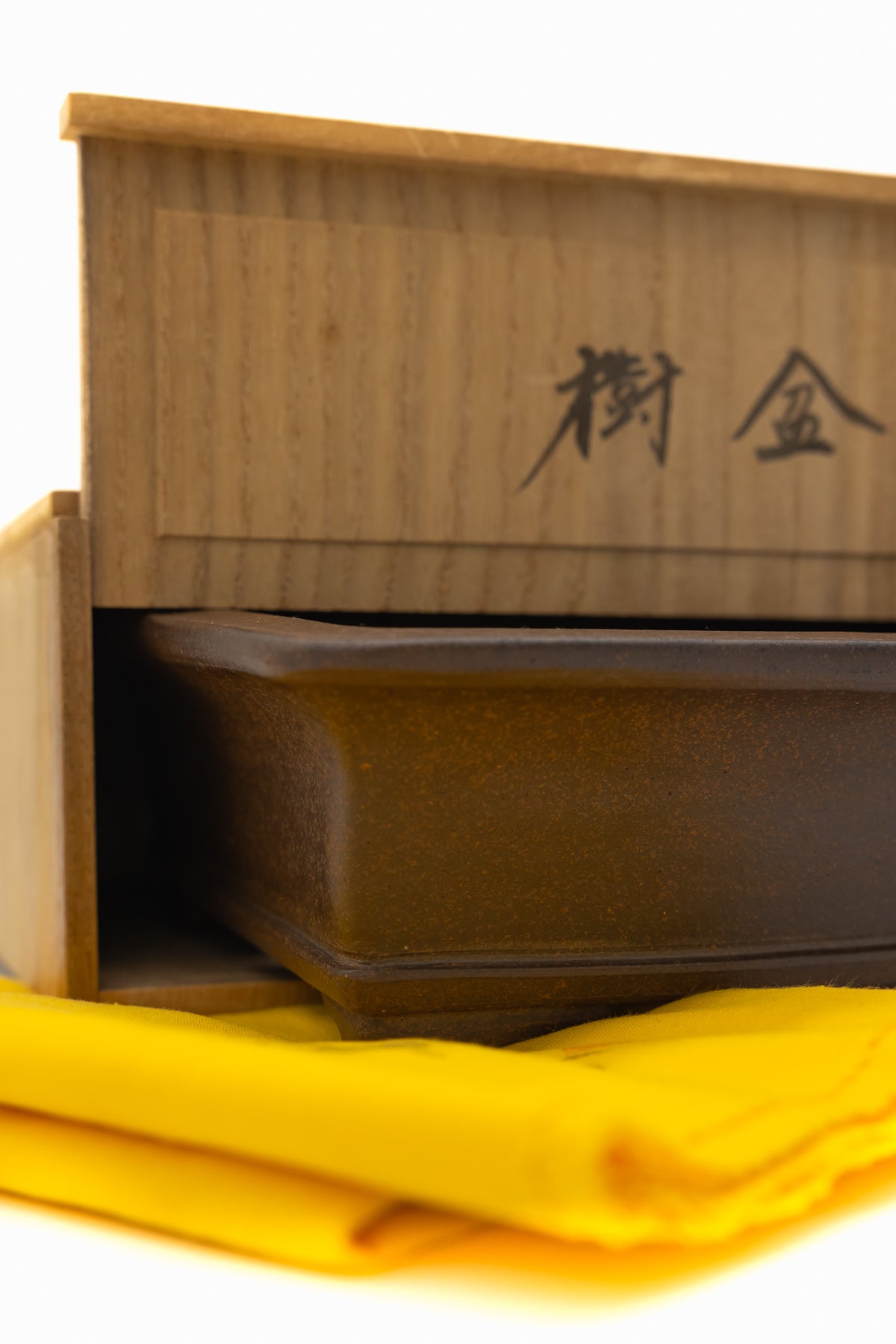 Medium Rectangular Unglazed Gyouzan Japanese Bonsai Pot – Nail Signed with Kiribako Box