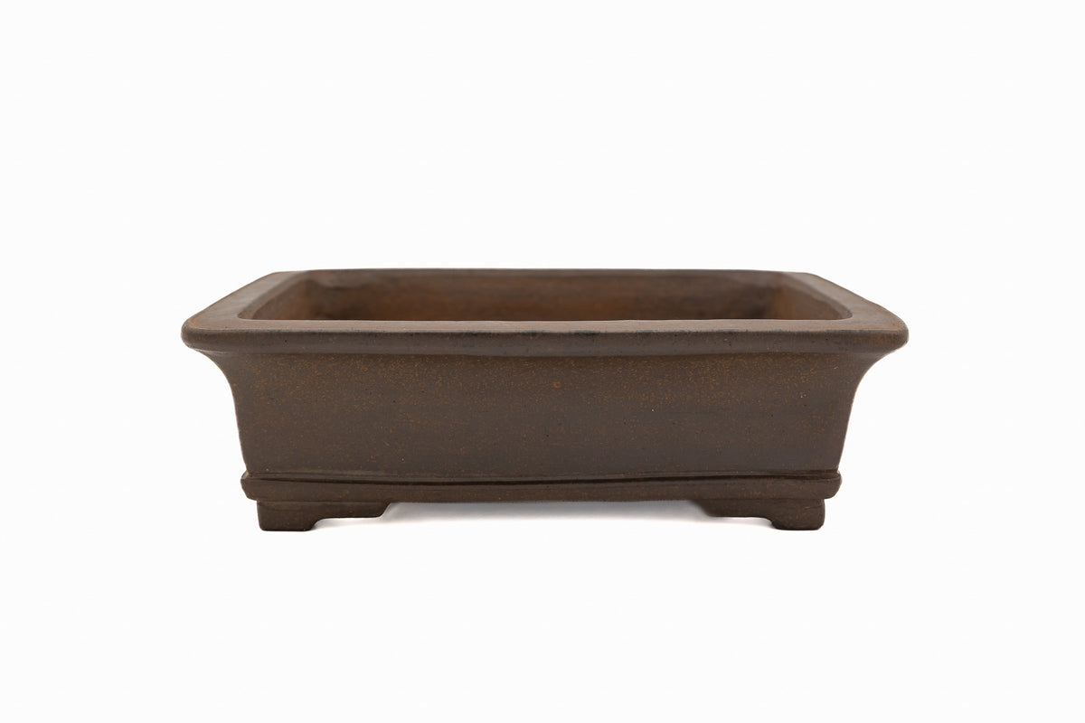 Medium Rectangular Unglazed Gyouzan Japanese Bonsai Pot – Nail Signed with Kiribako Box