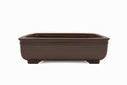 Large Rectangular Unglazed Gyouzan Japanese Bonsai Pot with Extended Flat Rim and Decorative Bottom Border