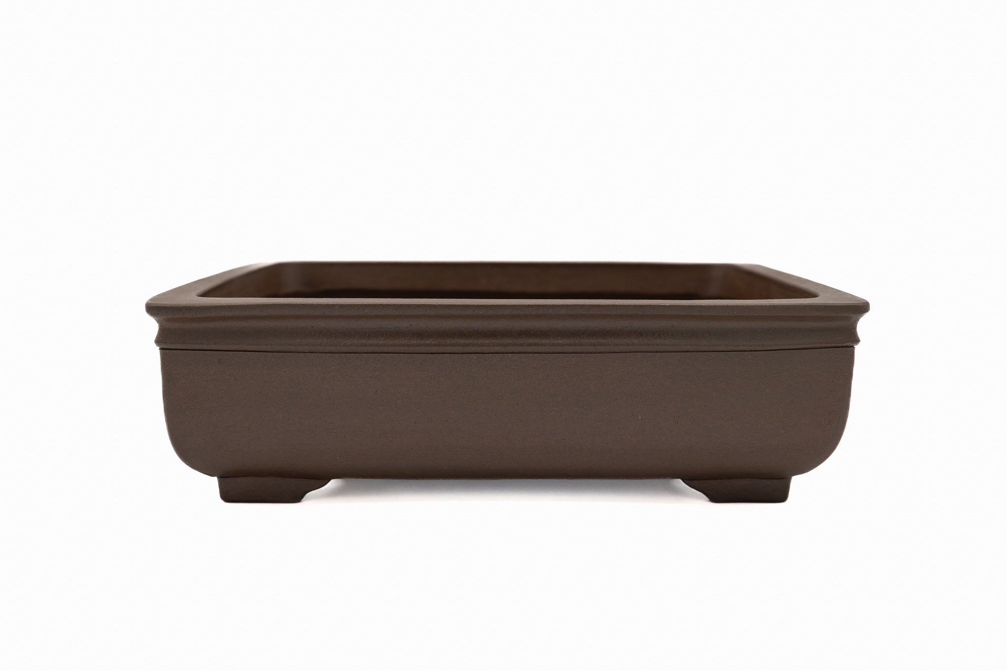 Large Rectangular Unglazed Gyouzan Japanese Bonsai Pot with Extended Flat Rim and Decorative Bottom Border
