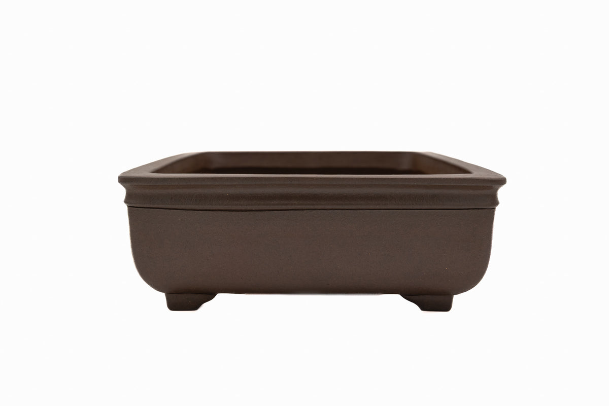 Large Rectangle Unglazed Japanese Bonsai Pot by Gyouzan – Chop Mark, Bold Form, Smooth Corners