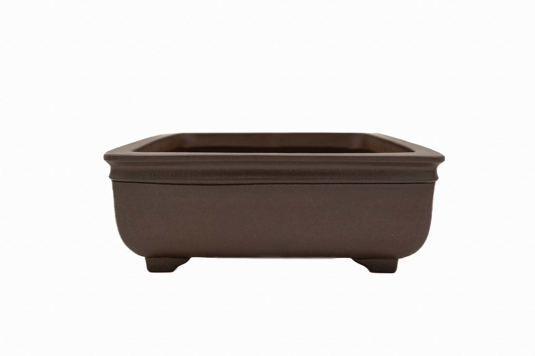 Large Rectangular Unglazed Gyouzan Japanese Bonsai Pot with Extended Flat Rim and Decorative Bottom Border
