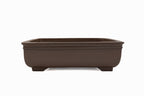 Large Rectangular Unglazed Gyouzan Japanese Bonsai Pot with Extended Flat Rim and Decorative Bottom Border
