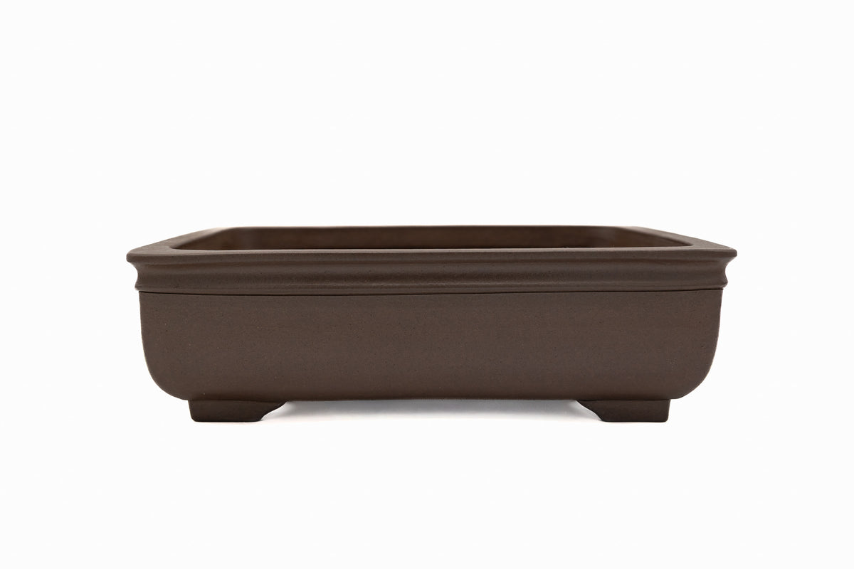 Large Rectangular Unglazed Gyouzan Japanese Bonsai Pot with Extended Flat Rim and Decorative Bottom Border
