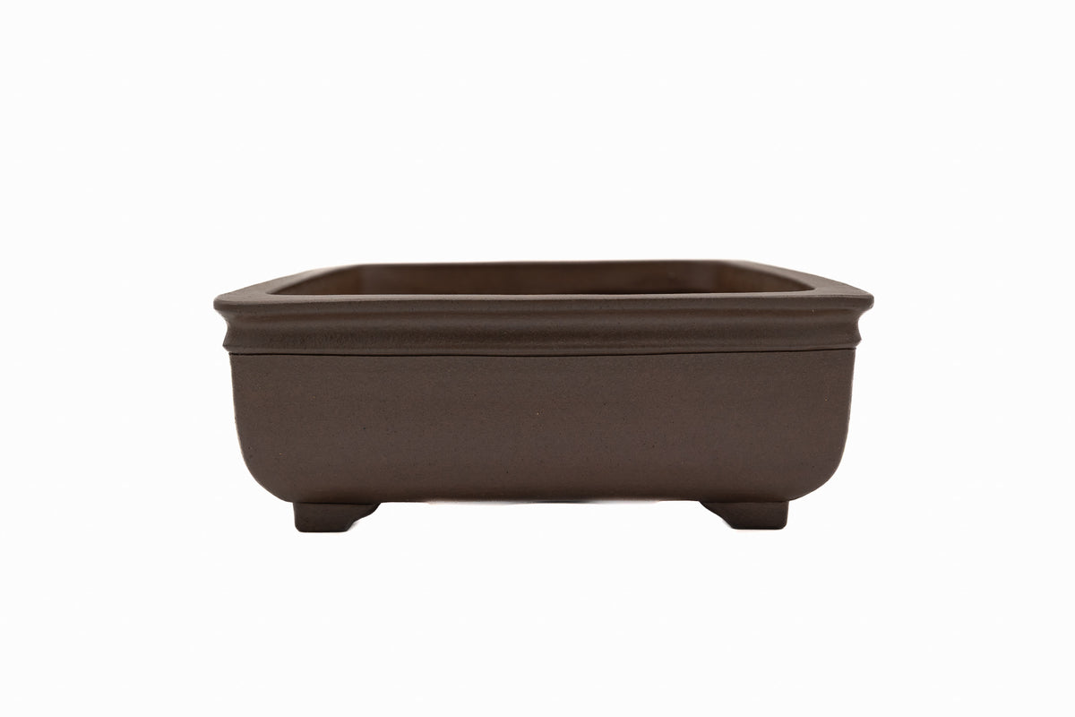 Large Rectangle Unglazed Japanese Bonsai Pot by Gyouzan – Chop Mark, Bold Form, Smooth Corners