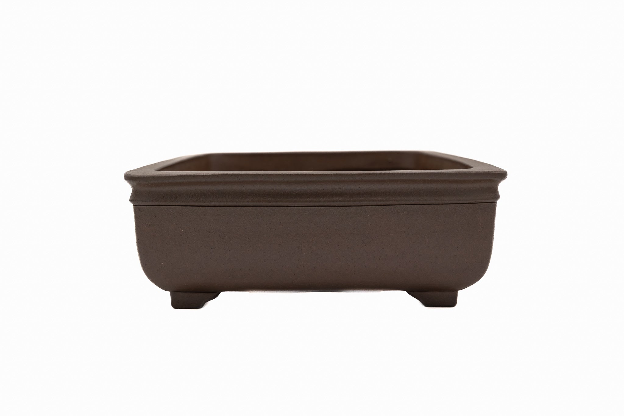 Large Rectangular Unglazed Gyouzan Japanese Bonsai Pot with Extended Flat Rim and Decorative Bottom Border
