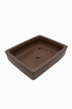 Large Rectangular Unglazed Gyouzan Japanese Bonsai Pot with Extended Flat Rim and Decorative Bottom Border