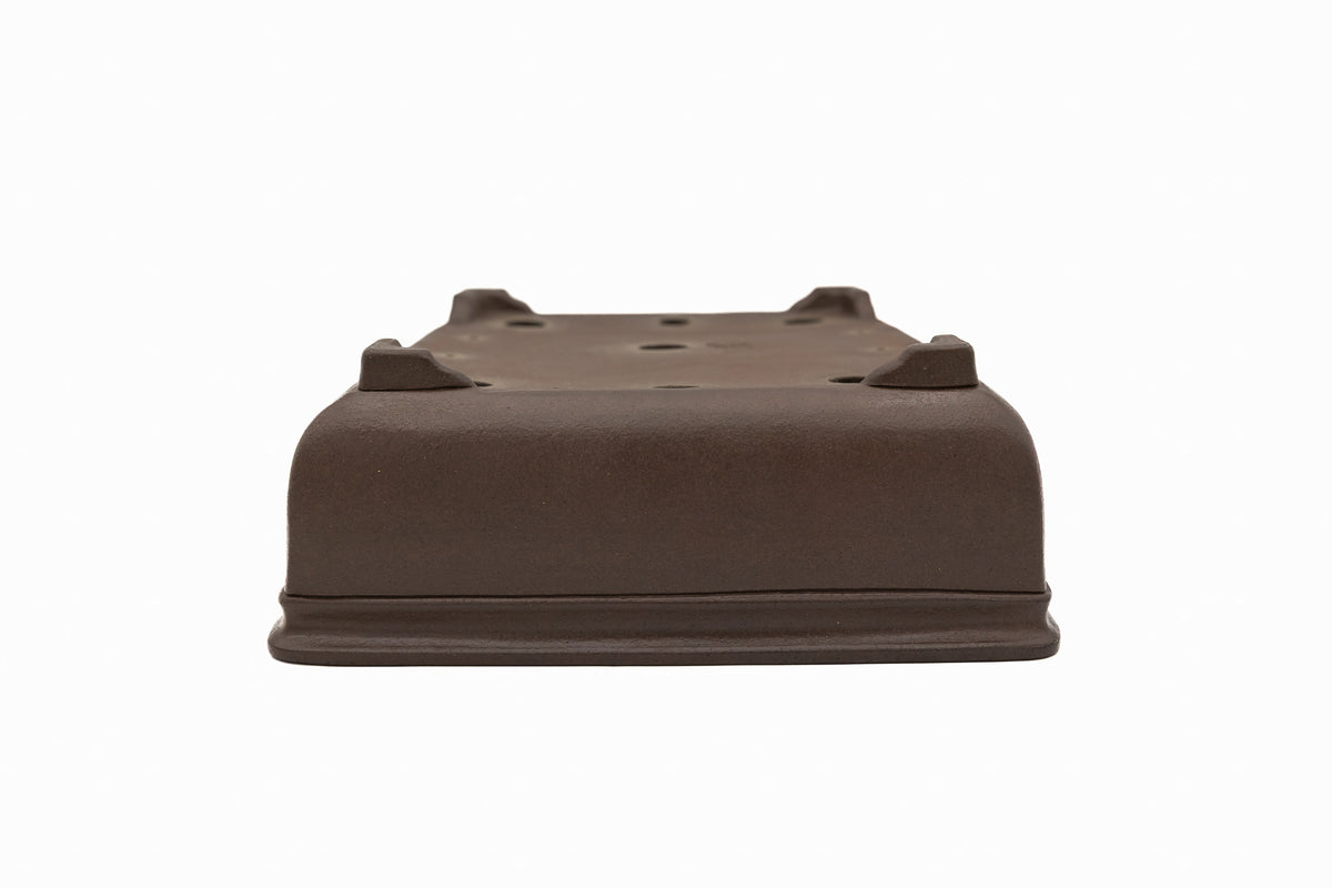 Large Rectangular Unglazed Gyouzan Japanese Bonsai Pot with Extended Flat Rim and Decorative Bottom Border