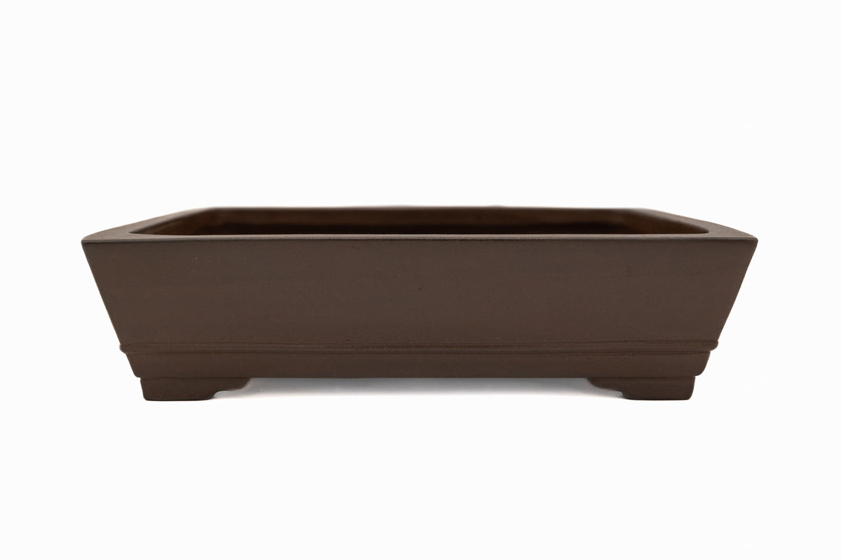 Large Rectangular Glazed Japanese Bonsai Pot – Gyouzan Kiln, Smooth Texture, Bold Form, Sharp Lines, Bottom Border, Chop Mark