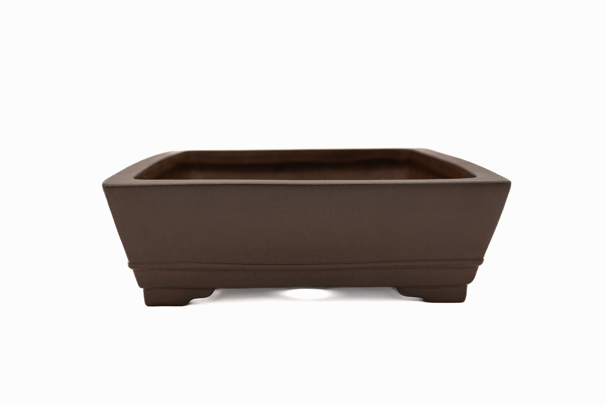 Large Rectangular Glazed Japanese Bonsai Pot – Gyouzan Kiln, Smooth Texture, Bold Form, Sharp Lines, Bottom Border, Chop Mark