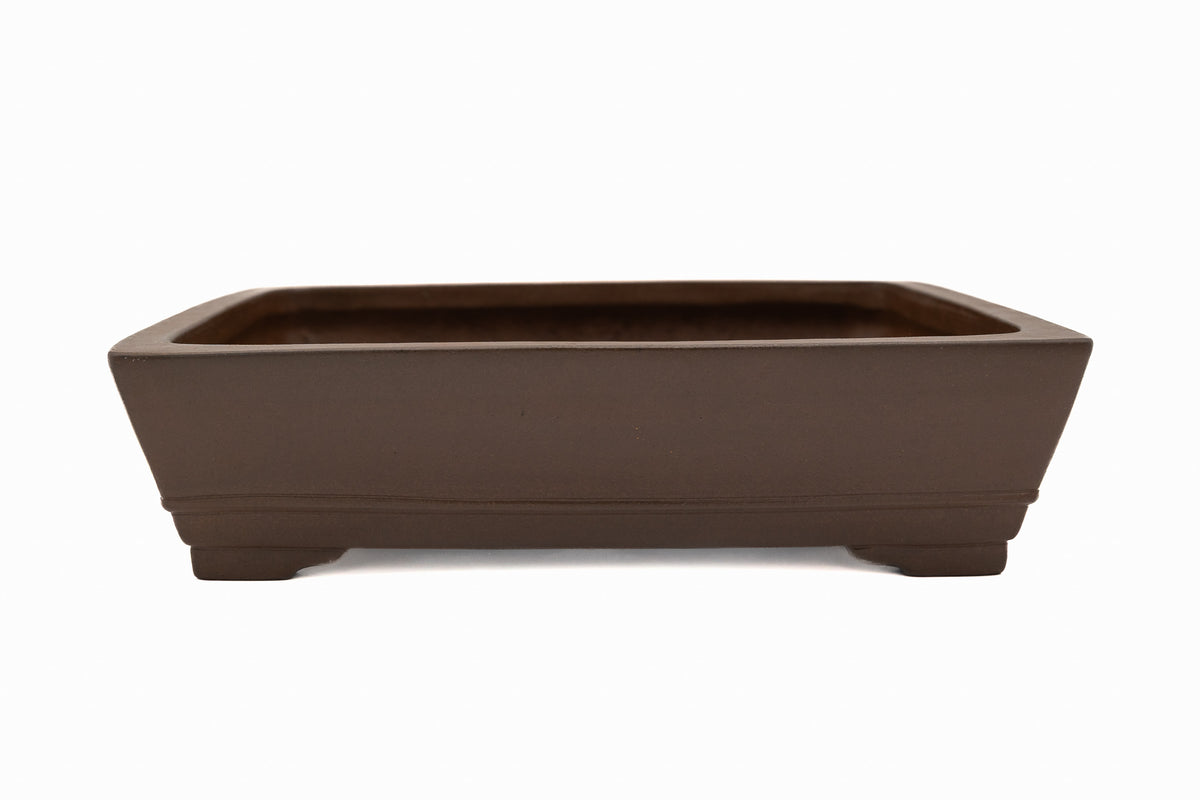 Large Rectangular Glazed Japanese Bonsai Pot – Gyouzan Kiln, Smooth Texture, Bold Form, Sharp Lines, Bottom Border, Chop Mark