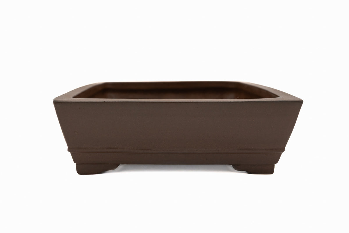 Large Rectangular Glazed Japanese Bonsai Pot – Gyouzan Kiln, Smooth Texture, Bold Form, Sharp Lines, Bottom Border, Chop Mark