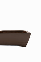 Large Rectangular Glazed Japanese Bonsai Pot – Gyouzan Kiln, Smooth Texture, Bold Form, Sharp Lines, Bottom Border, Chop Mark