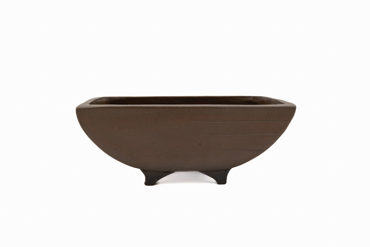 Medium Rectangular Unglazed Vintage Japanese Bonsai Pot – Gyouzan Kiln Nail Signature, 13x8.5x4.5, Unconventional Shape