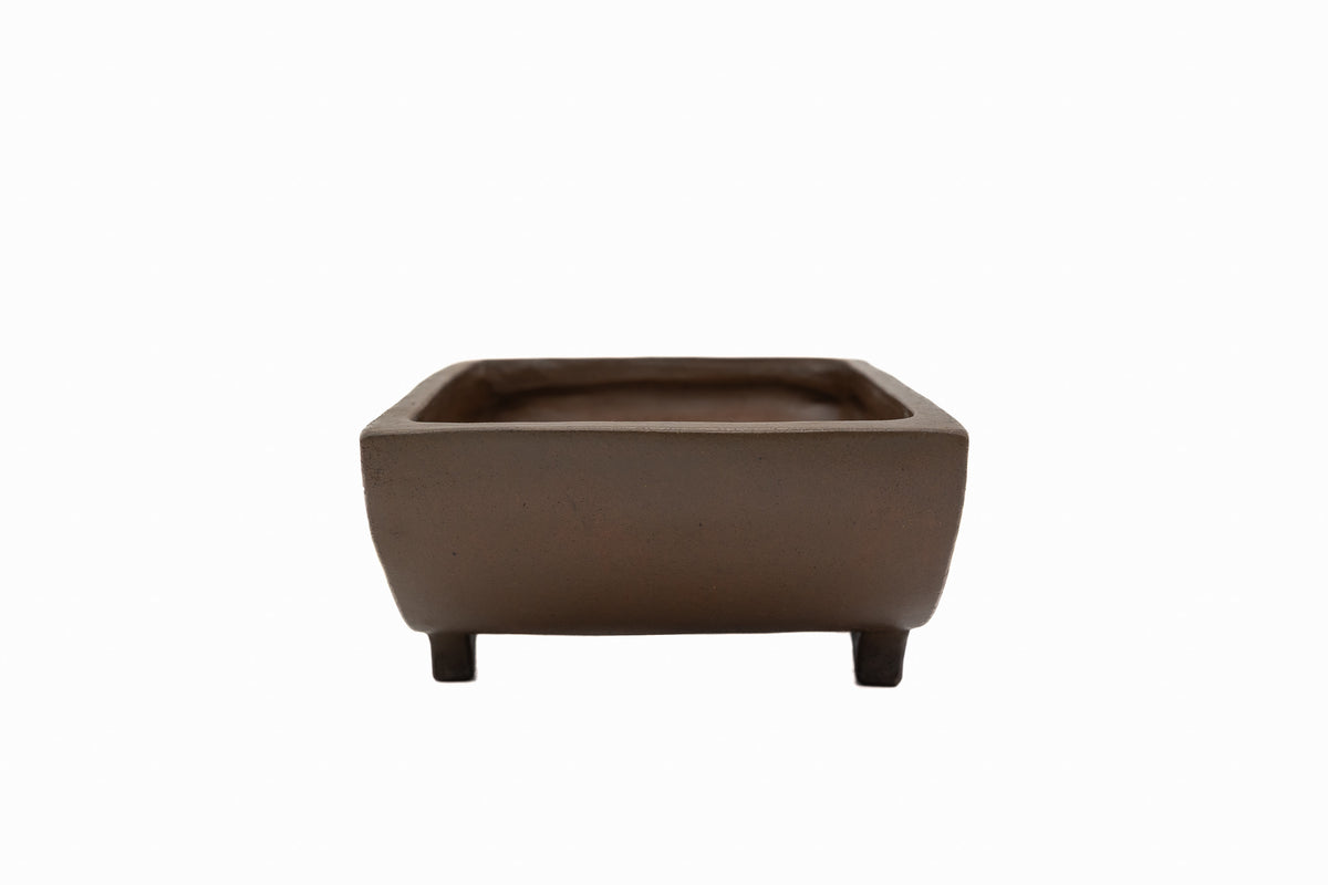 Medium Rectangular Unglazed Vintage Japanese Bonsai Pot – Gyouzan Kiln Nail Signature, 13x8.5x4.5, Unconventional Shape