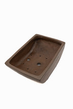 Medium Rectangular Unglazed Vintage Japanese Bonsai Pot – Gyouzan Kiln Nail Signature, 13x8.5x4.5, Unconventional Shape