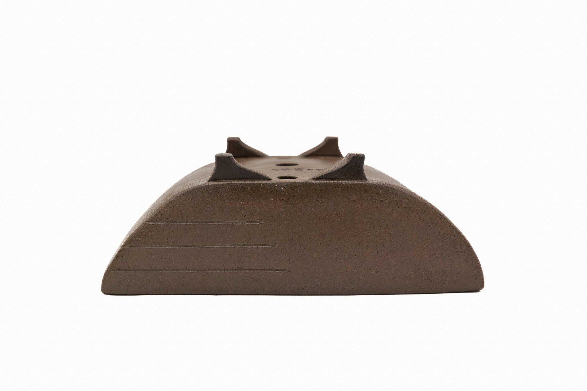 Medium Rectangular Unglazed Vintage Japanese Bonsai Pot – Gyouzan Kiln Nail Signature, 13x8.5x4.5, Unconventional Shape