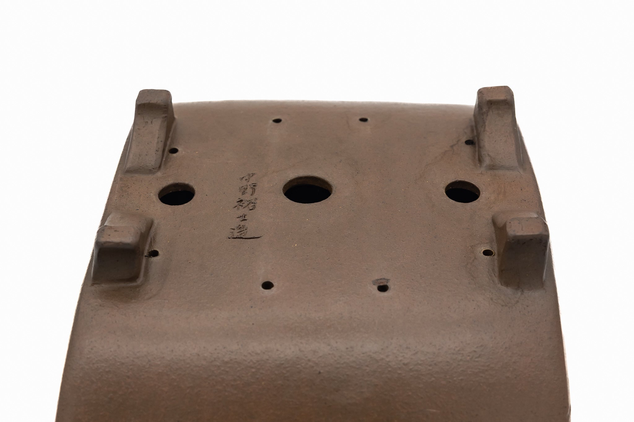 Medium Rectangular Unglazed Vintage Japanese Bonsai Pot – Gyouzan Kiln Nail Signature, 13x8.5x4.5, Unconventional Shape