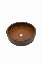 Large Round Unglazed Japanese Bonsai Pot – Bigei Kiln Nail Signature, Hand Carved Shiny Finish