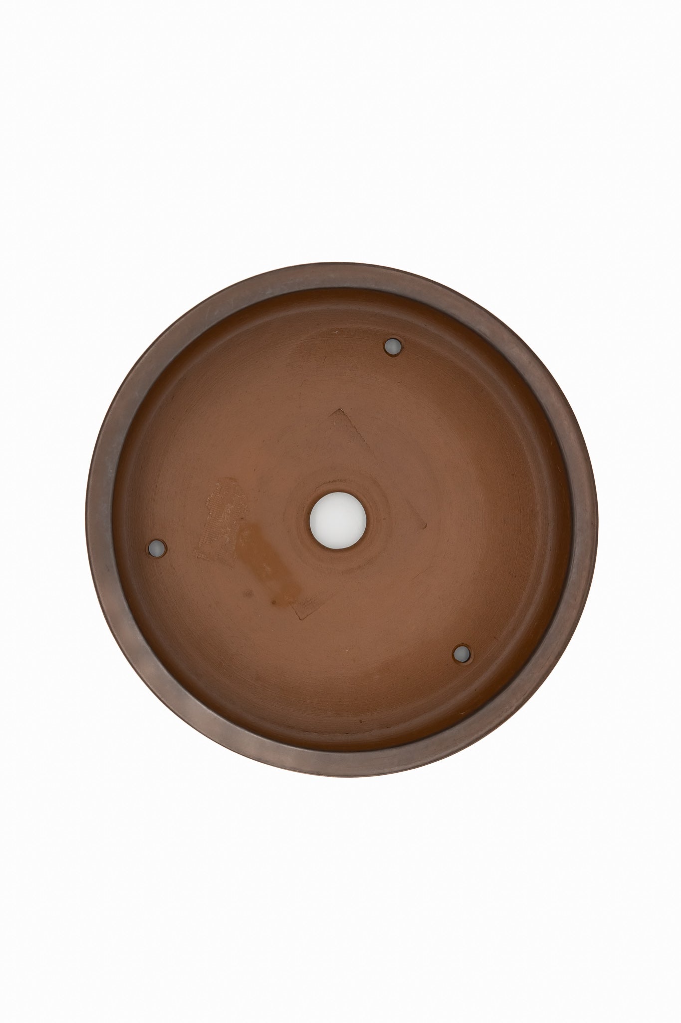 Large Round Unglazed Japanese Bonsai Pot – Bigei Kiln Nail Signature, Hand Carved Shiny Finish
