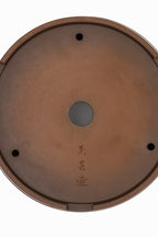Large Round Unglazed Japanese Bonsai Pot – Bigei Kiln Nail Signature, Hand Carved Shiny Finish