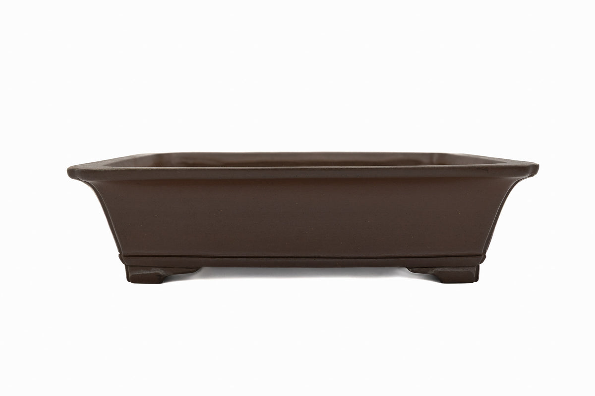 Large Rectangular Glazed Japanese Bonsai Pot – Gyouzan Kiln, Flat Rim, Decorative Bottom Border, Chop Mark
