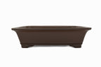 Large Rectangular Glazed Japanese Bonsai Pot – Gyouzan Kiln, Flat Rim, Decorative Bottom Border, Chop Mark