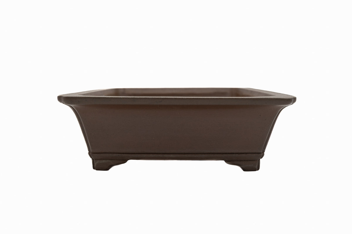 Large Rectangular Glazed Japanese Bonsai Pot – Gyouzan Kiln, Flat Rim, Decorative Bottom Border, Chop Mark