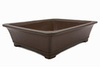 Large Rectangular Glazed Japanese Bonsai Pot – Gyouzan Kiln, Flat Rim, Decorative Bottom Border, Chop Mark