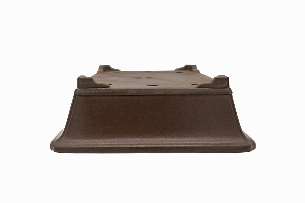 Large Rectangular Glazed Japanese Bonsai Pot – Gyouzan Kiln, Flat Rim, Decorative Bottom Border, Chop Mark