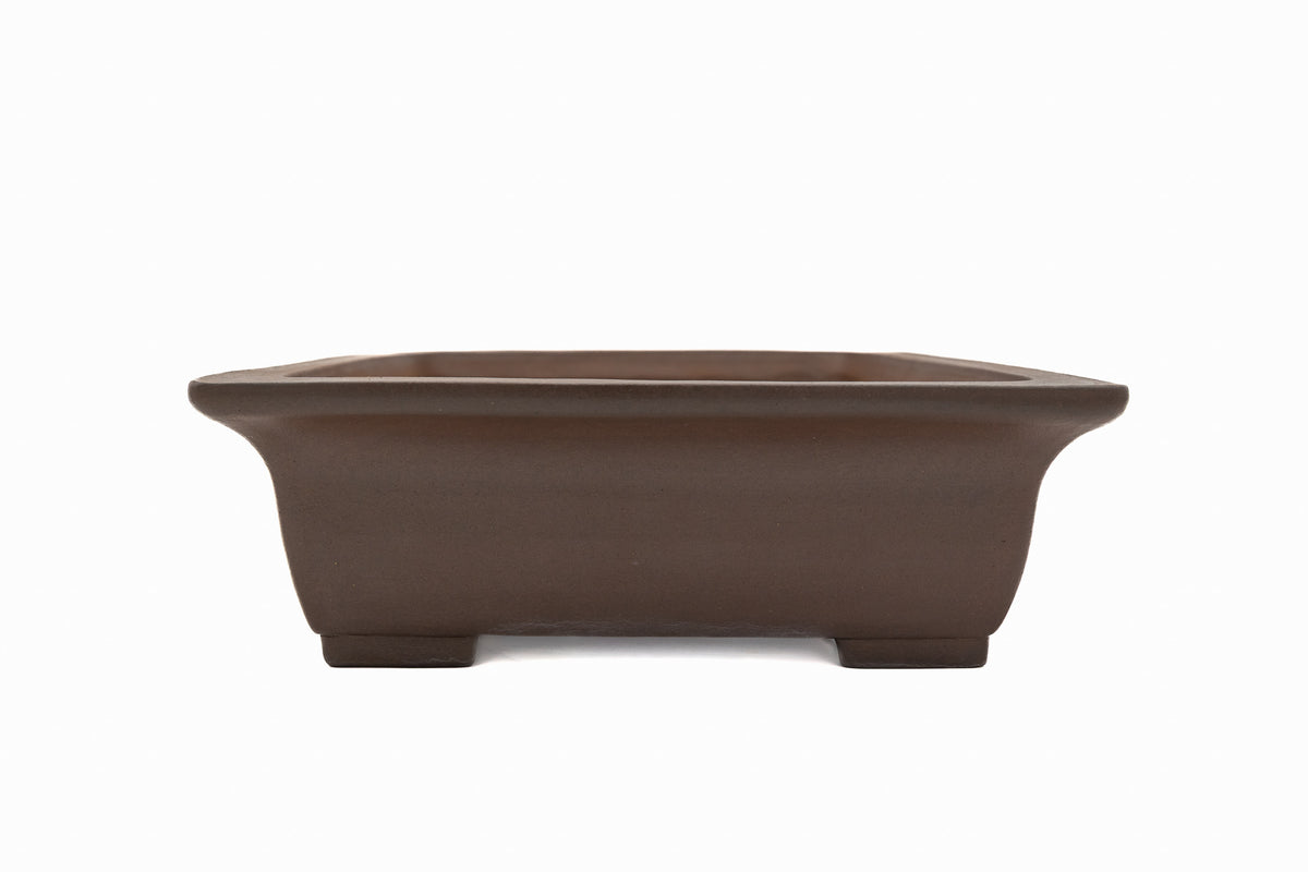Large Rectangular Unglazed Japanese Bonsai Pot – Gyouzan Kiln, Chop Mark, Extended Flat Flared Rim